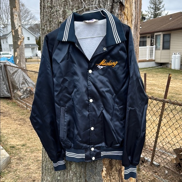 Vintage Ford Mustang bomber jacket size L 80s satin trucker - Picture 1 of 6
